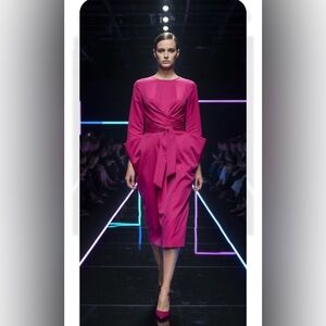 Julia allert.Fuchsia pink Tie Front Sheath Dress with 3/4 Sleeves